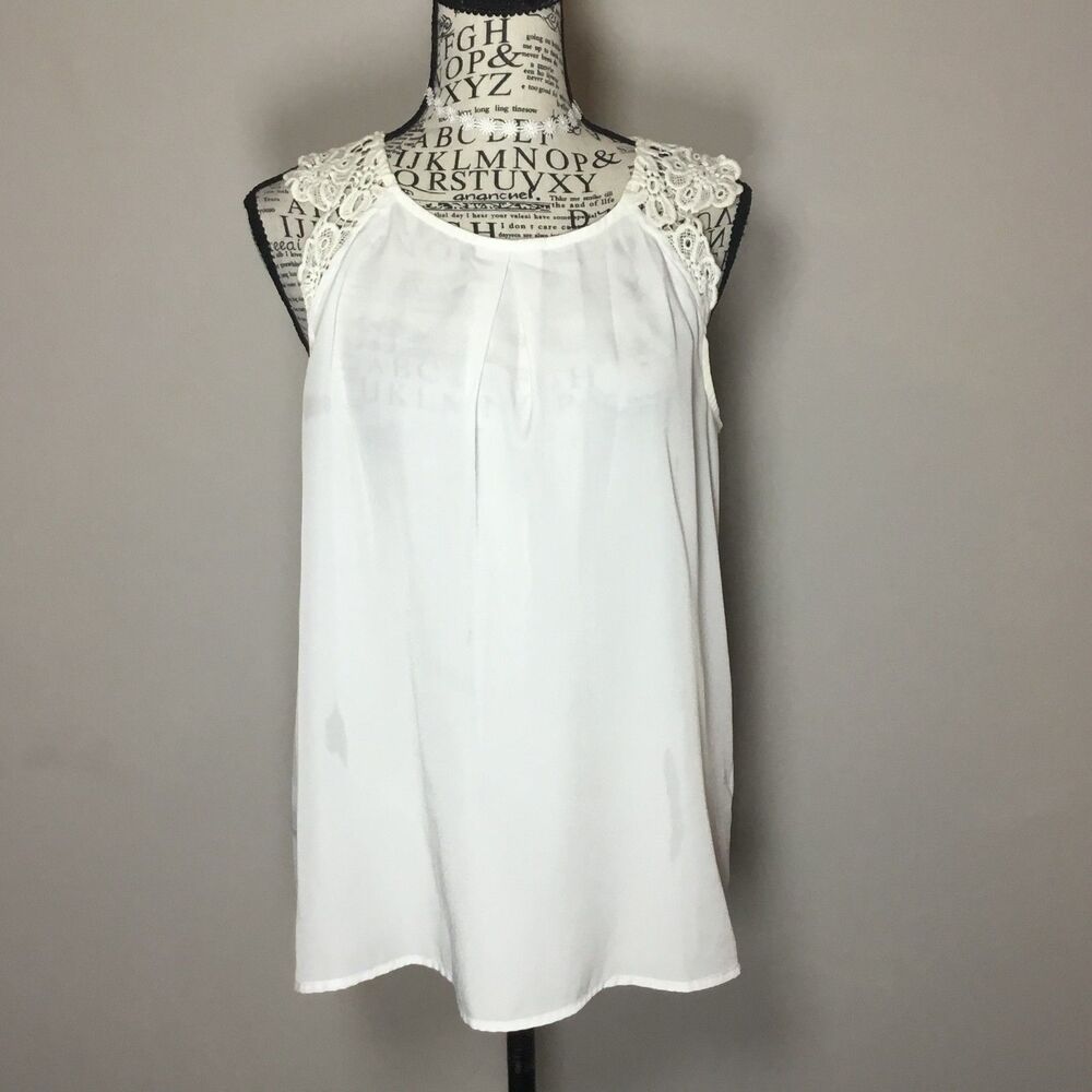 Creamy white sleeveless top semi sheer top crochet shoulder fairycore feminine M